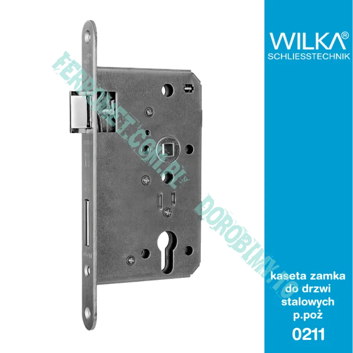 zamek WILKA 0211/000003.
Zamek p.poż lewy, D65, R72, ocynk, P24x235x3